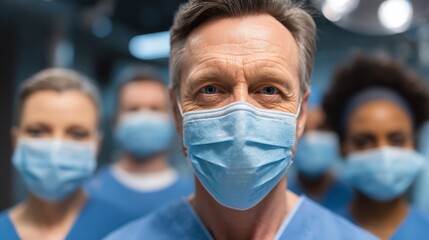 Medical professionals in masks looking at camera