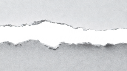 Horizontal torn paper with ripped edges and blank center, isolated on transparent cutout background