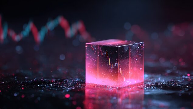 Glowing cube with stock chart - Powered by Adobe