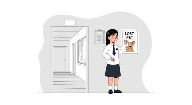 Lost Pet Poster: A Girl Seeking Help for Her Missing Dog with Sad Emotion