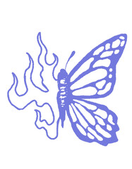 illustration of a butterfly with half a wing on fire