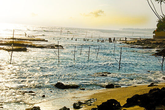Traditional fishermen equipment in Sri lanka Koggala Beach 