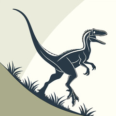 Fototapeta premium Silhouette of a Dynamic Velociraptor Mid-Leap in Striking Pose.