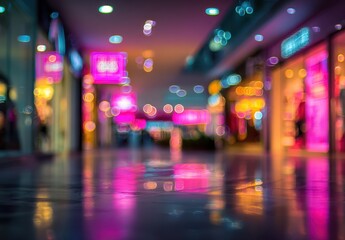Blurred view of a shopping mall at night