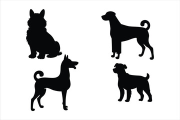 Collection of four dog silhouettes in various poses