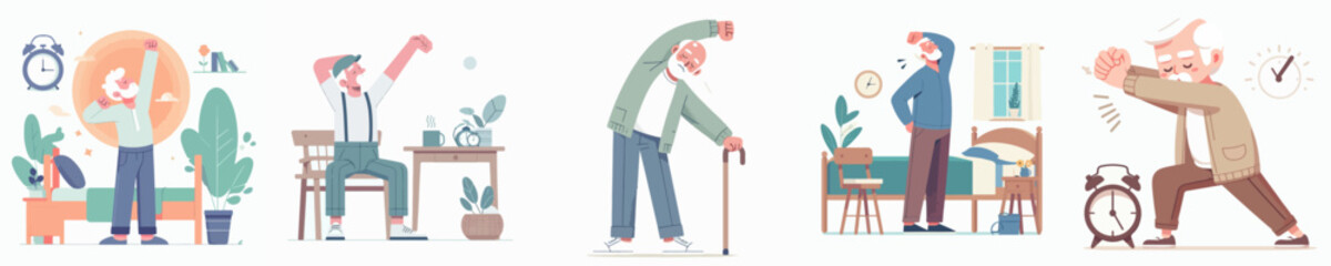 vector of a grandfather stretching after waking up