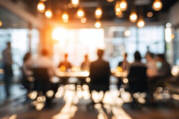 Blurred business meeting, warm sunlight