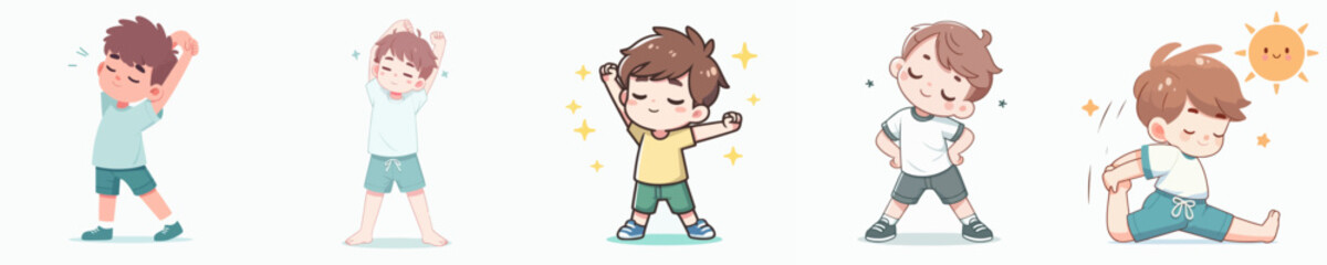 vector of a little boy stretching after waking up