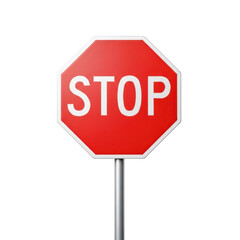 3d icon of red stop sign with white letters isolated on transparent background