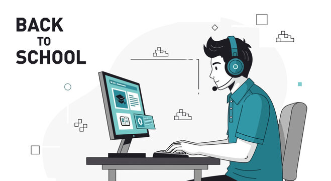 Online Learning Illustration Featuring Student And Computer During Digital Class