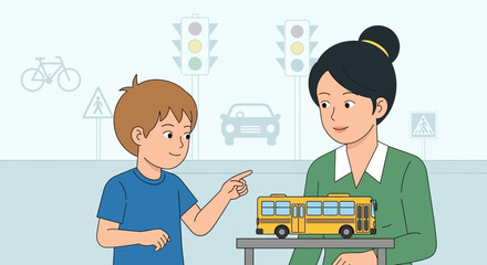 Mom Teaches Her Son About Traffic Regulations And Transportation Safety