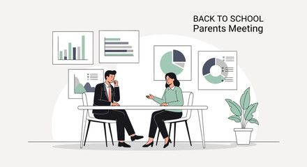 Fototapeta premium Parents And Teacher Meeting After Back To School For Academic Achievement