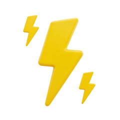 3d icon of yellow lightning bolts isolated on transparent background representing power and energy