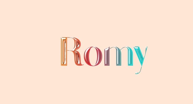 Romy name. Golden boys Name illustration. Colorful gradient graphic vector typography with removable background. 3D Separate european french name.