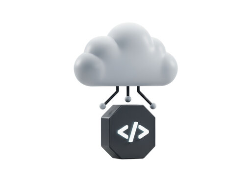 Isolated 3D Cloud Computing Icon with Code Tag, Representing Cloud Development