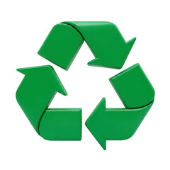 Fototapeta premium 3d icon of green recycle symbol isolated on transparent background for environmental sustainability