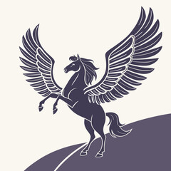 Obraz premium Silhouette of a Mythical Pegasus Rearing with Large Wings Spread.