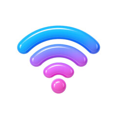 Vibrant 3D Wi-Fi Signal Icon with Smooth, Glossy Arcs in Blue and Pink Hues