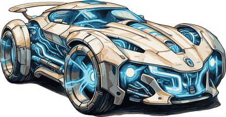 Fototapeta premium Fast cartoon race car on the road in a colorful vector illustration