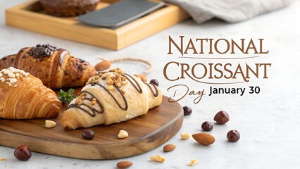 Delicious croissants with chocolate drizzle for national croissant day