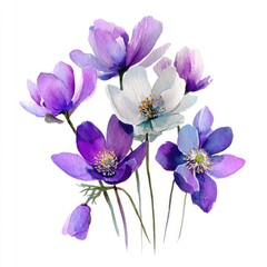 Obraz premium Watercolor bouquet of purple and white flowers (1)