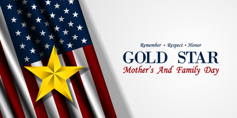 Gold Star Mother And Family Day. American flag and star. Suitable for posters, banners and social media. White background.