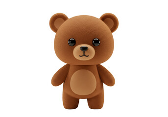 Isolated Cute 3D Brown Teddy Bear Plush Toy, Ideal for Children and Cuddles