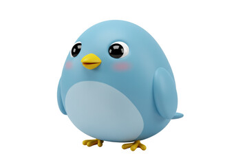 Isolated Cute 3D Blue Bird Character with Cheerful Expression, Ideal for Children's Themes