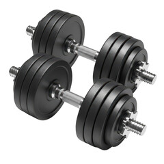 Naklejka premium 3d icon of pair of adjustable dumbbells with metal bars isolated on transparent background