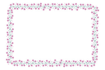 Rectangular Floral Border Frame With Green And Purple Cherry Blossom