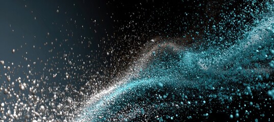 Abstract digital artwork of teal and gray particles