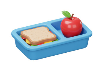 Isolated 3D Lunchbox with Sandwich and Apple, Representing Healthy Meal and School Lunch