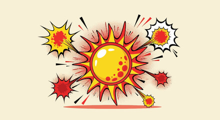 Retro Explosion Starburst With Halftone Effect And Bright Colors Design Element