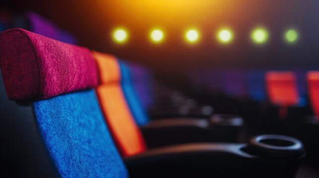 Colorful cinema seats create a vibrant atmosphere at a movie theater