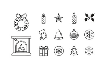 Christmas Home Decor Vector Icon Set &ndash; Cozy Holiday Style