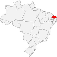 Map of Brazil highlighting the state of Rio Grande do Norte. Ideal for geographic studies, travel guides, or projects on its unique coastline and tourism