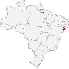  Map of Brazil highlighting the state of Sergipe. Ideal for geographic studies, travel guides, or projects on its coastal cities and small size