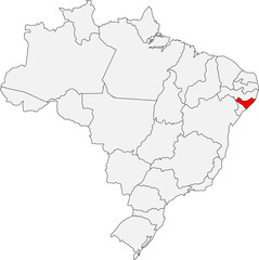 Obraz premium Map of Brazil highlighting the state of Alagoas. Ideal for geographic studies, travel guides, or projects related to its stunning beaches and coastal economy