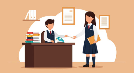 Student Handing Homework Assignment To Teacher In Classroom Setting