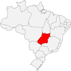 Map of Brazil highlighting the state of Goiás. Ideal for geographic studies, agribusiness projects, and content related to its central location and economy