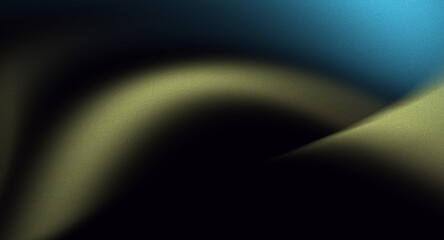 Yellow blue black color flow, cover header wallpaper design, grainy wave, abstract background, dark noise texture.