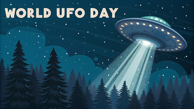 Ufo descending into a dark forest on world ufo day