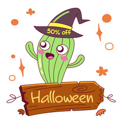 Cactus wearing a colorful Mexican sombrero with fun cartoon style design