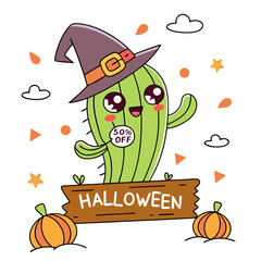 Cactus wearing a colorful Mexican sombrero with fun cartoon style design