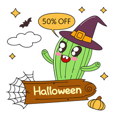 Cactus wearing a colorful Mexican sombrero with fun cartoon style design