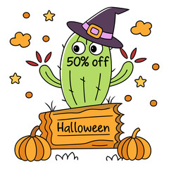 Cactus wearing a colorful Mexican sombrero with fun cartoon style design