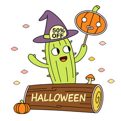 Cactus wearing a colorful Mexican sombrero with fun cartoon style design