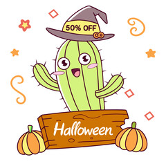 Cactus wearing a colorful Mexican sombrero with fun cartoon style design