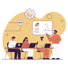 Team of developers working and learning together