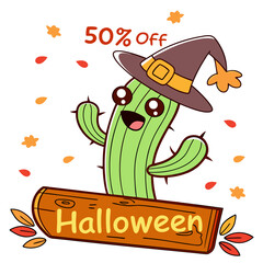 Cactus wearing a colorful Mexican sombrero with fun cartoon style design